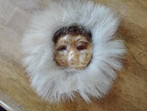 Eskimo Inuit Mask Carrie Peters 7" Missing Eyebrow As Is Shaped Hide